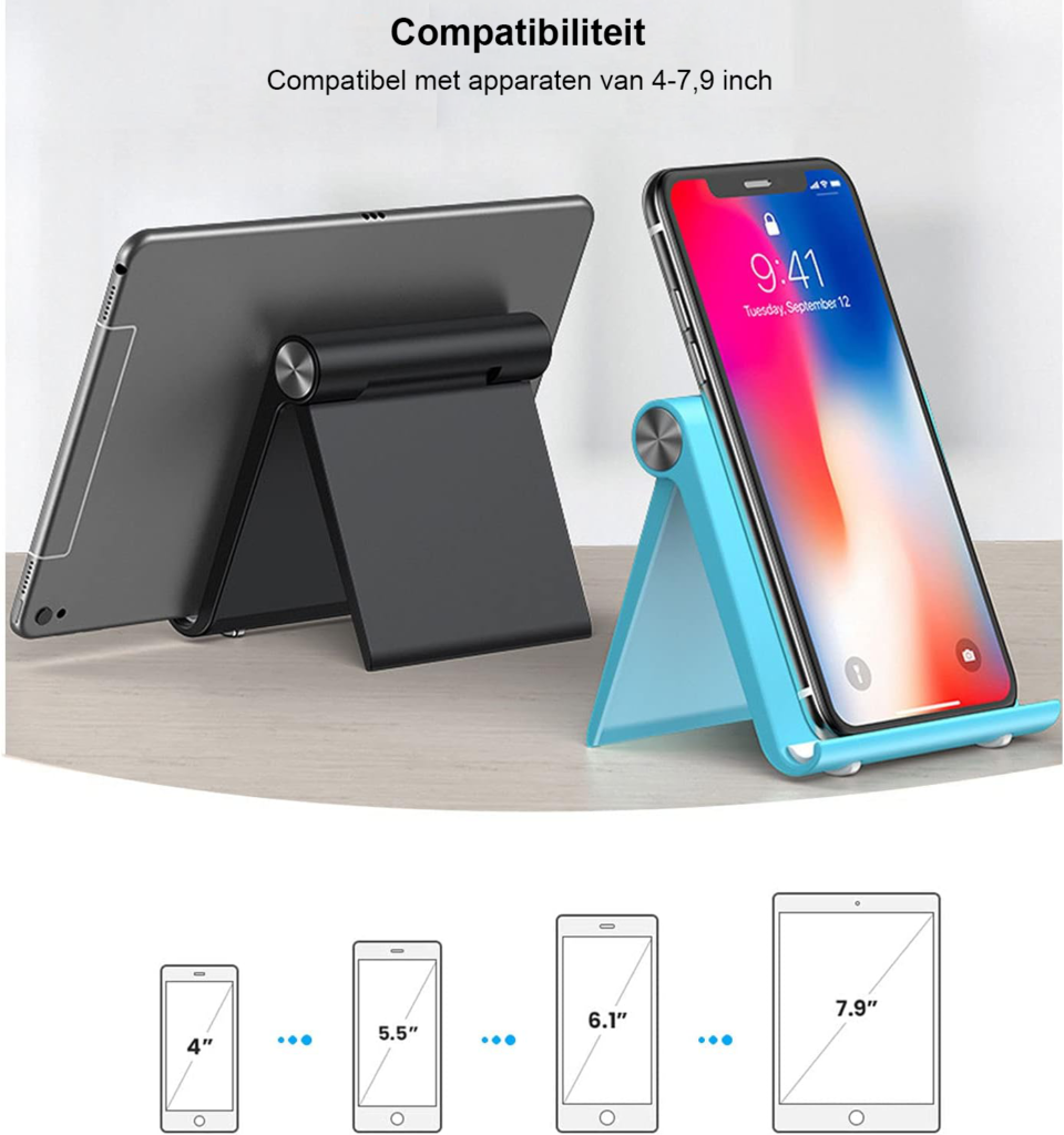 Opvouwbare verstelbare telefoonhouder voor smartphones tot 6 inch ergonomisch design voor handsfree gebruik op bureau en tafelstandaard