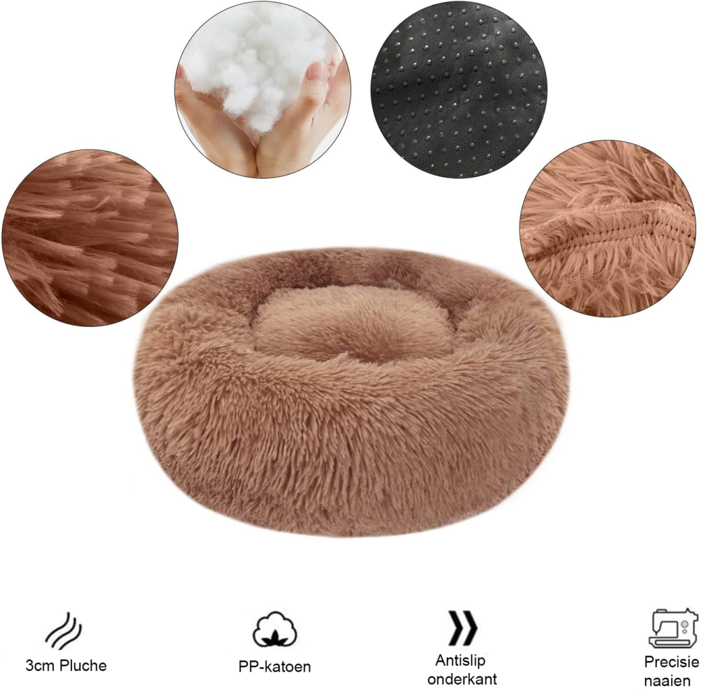 Honden- en Kattenbed Fluffy - Pluche Slaapnest voor Huisdieren - Zachte Hondenmand en Kattenmand met Anti-Slip Onderkant - 40 x 40 x 18 cm