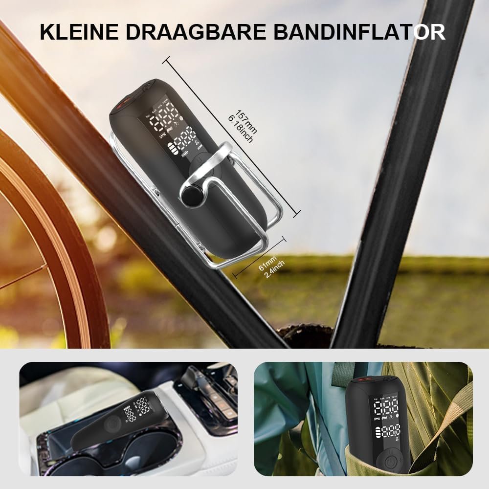 Elektrische draadloze bandenpomp 150 PSI compressor voor auto fiets en motor met automatische stop en meerdere ventielen