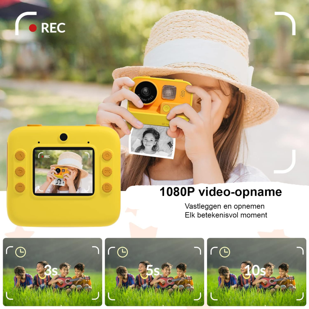 Kindercamera instant print 48MP digitale camera met selfie en 1080p video inclusief 32GB TF kaart speelgoed camera voor kinderen 3-12 jaar
