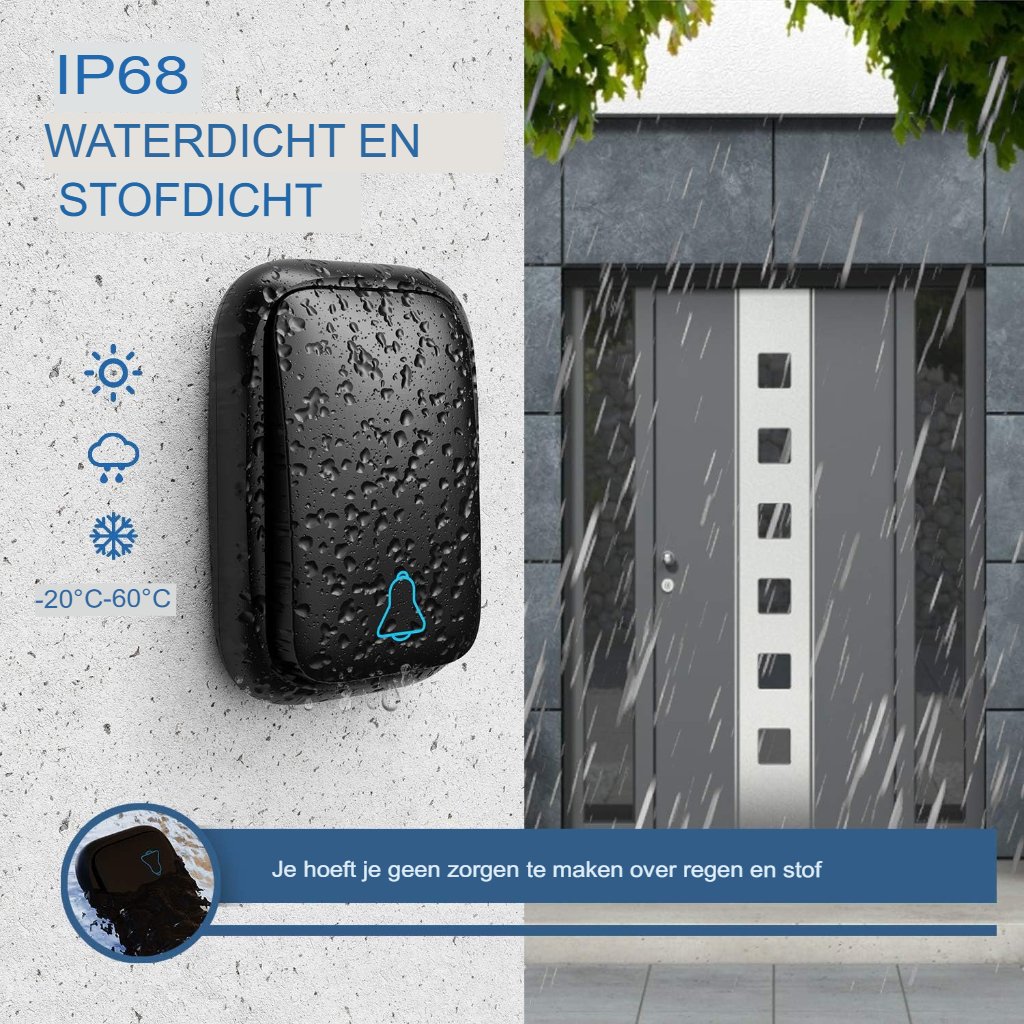 Draadloze deurbel waterdicht met 2 ontvangers, LED-flitslicht, 4 volumeniveaus en 150 m bereik, plug & play wit