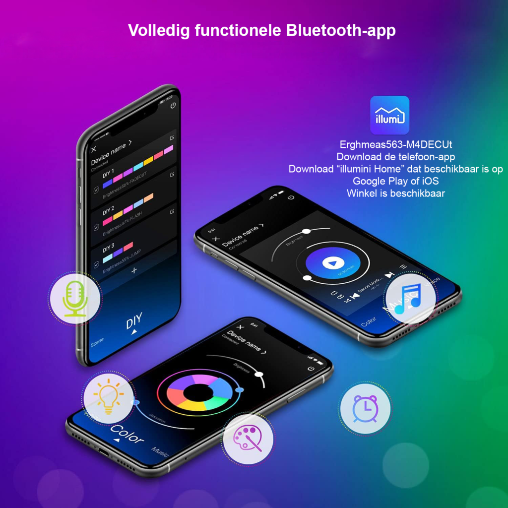 LED strip 15 meter RGB met Bluetooth en afstandsbediening muziek sync en app bediening voor kast en huisdecoratie energiezuinige lichtstrip