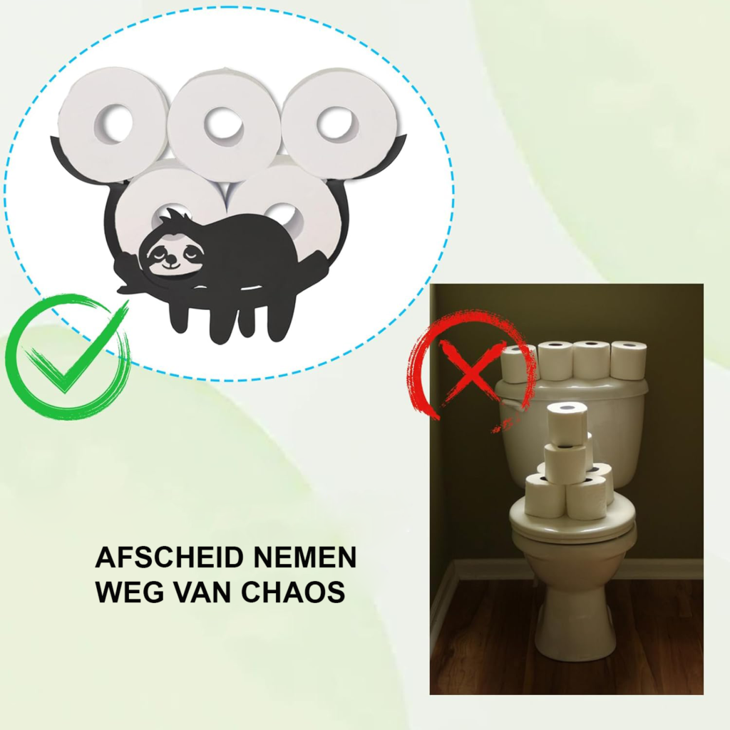 Toiletrolhouder luiaard zwart zelfklevend zonder boren wandmontage badkamer decoratie toiletpapier houder opbergruimte