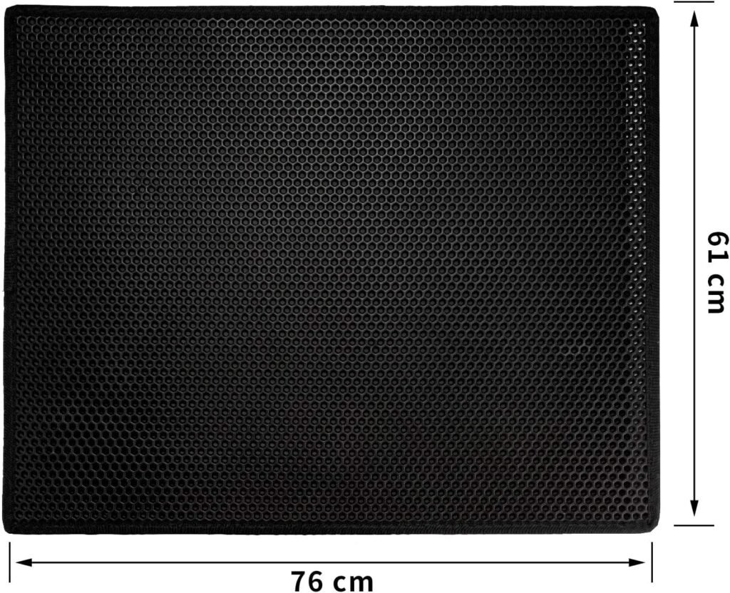 Kattenbakmat EVA dubbellaags zwart 76x61 cm hygiënische kattenbak vanger mat voor kattenbakvulling opvang en schoonloop oppervlak