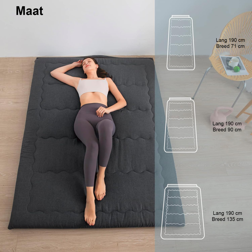 Opvouwbaar futon slaapmatras met geheugenschuim, ademend en hypoallergeen, draagbaar met handvat en ritssluiting voor camping en logees