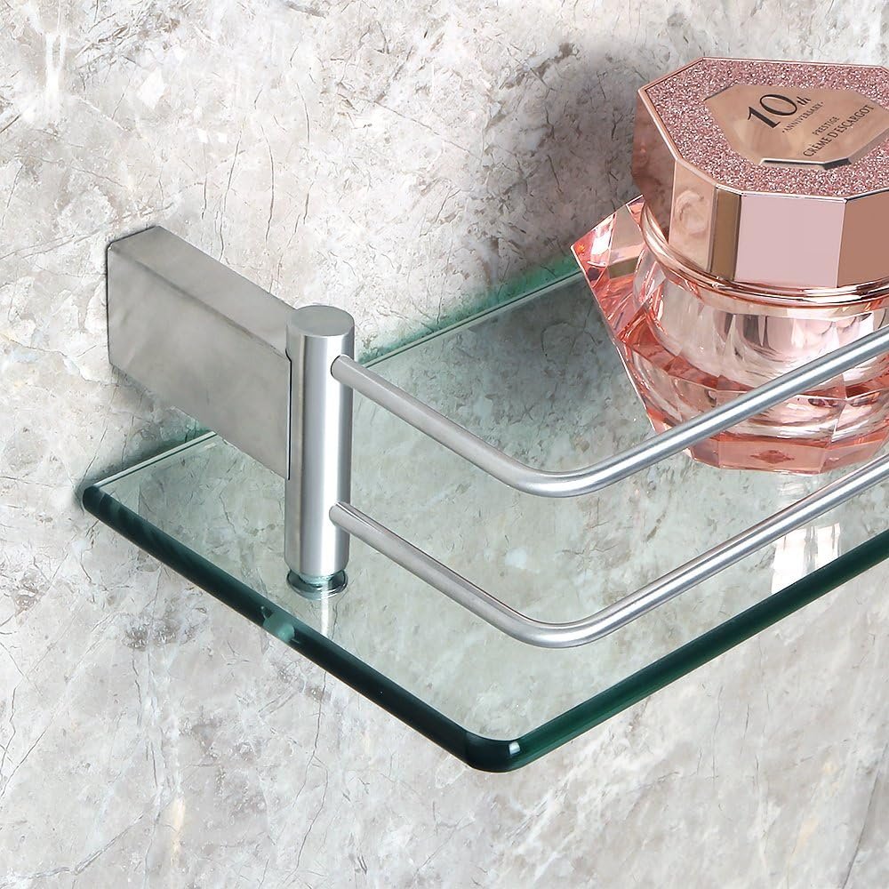 Glazen badkamerplank 50 cm van gehard glas met RVS reling zwevende wandplank 8 mm dik glas