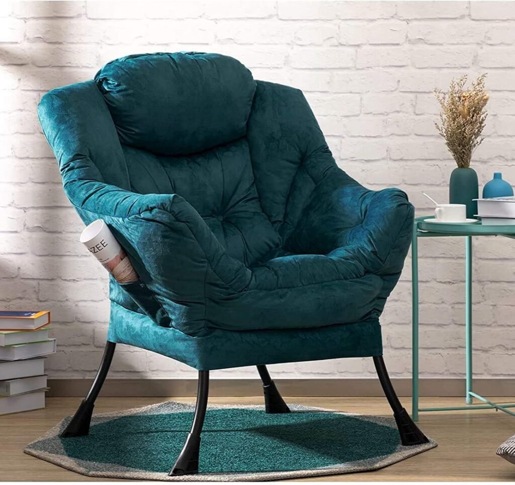 Relaxfauteuil met Armleuningen - Luxe Loungefauteuil voor Woonkamer en Slaapkamer - Comfortabele Leesstoel met Stalen Frame - Blauwgroen