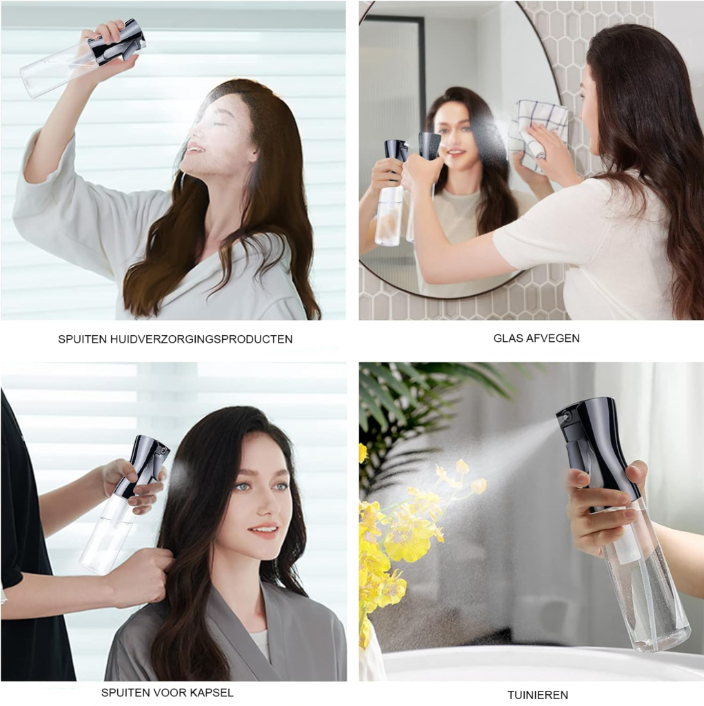 Mist verstuiver fles set voor haarverzorging en kappersgebruik, professionele sprayfles voor gelijkmatige haarbevochtiging en styling.