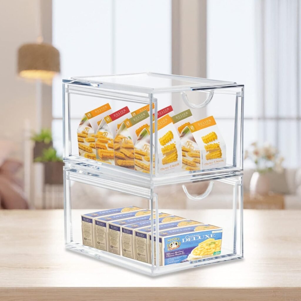 Stapelbare transparante acryl make-up organizer 2-pack opbergdozen voor badkamer, slaapkamer en keuken als lade en dressoir opbergsysteem
