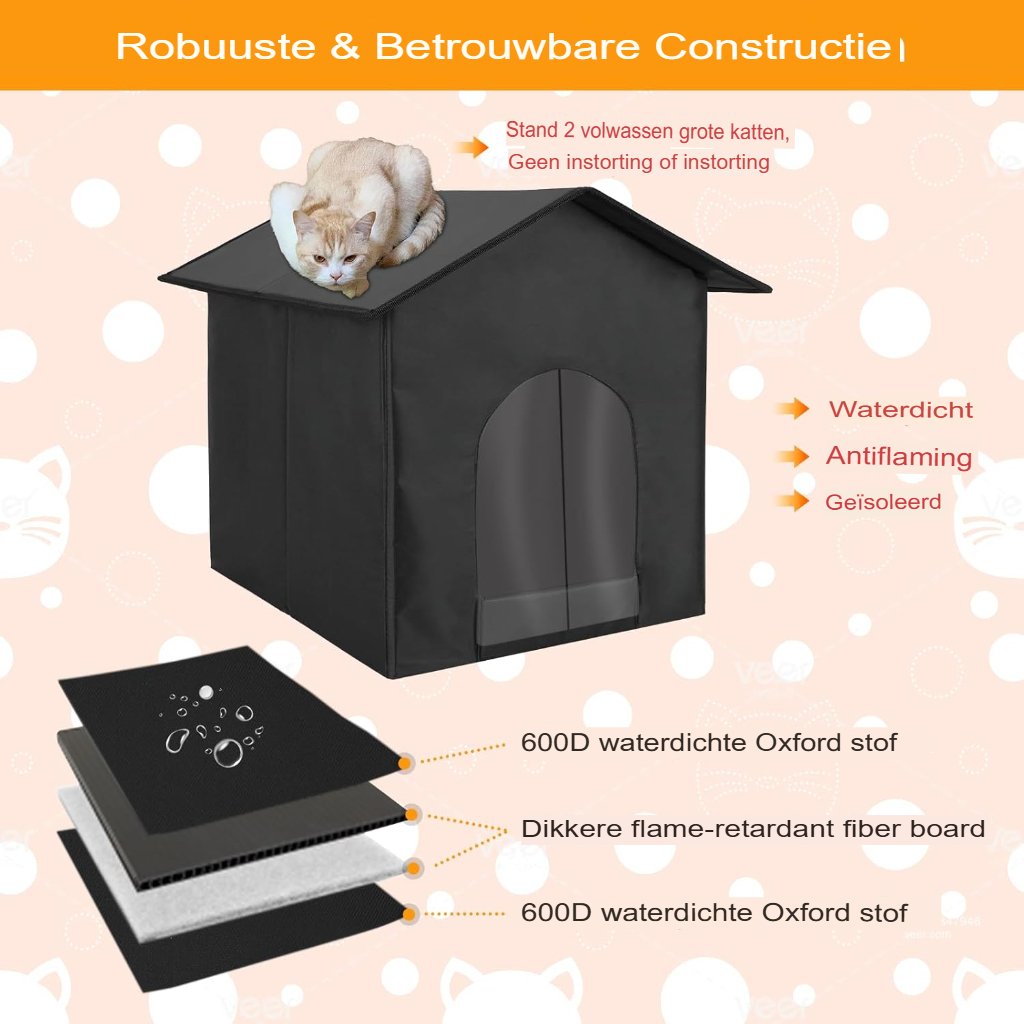 Waterdicht kattenhuis weerbestendig - Buiten kattenverblijf met zachte mat - Vouwbaar en afneembaar design - Binnen en buiten gebruik