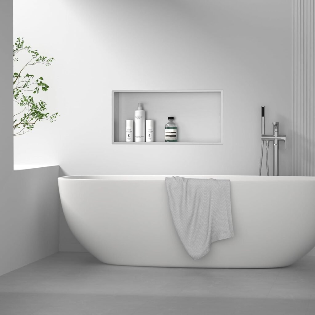 compact SEO geoptimaliseerd roestvrijstalen douche nis opbergvak 60x30x10 cm wand inbouw badkamer geborsteld RVS zonder tegels installatie boven muur