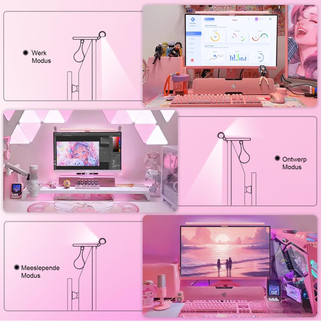 Roze LED monitor lamp 40cm met USB lichtbalk en afstandsbediening voor bureau en gaming achtergrondverlichting met verstelbare helderheid