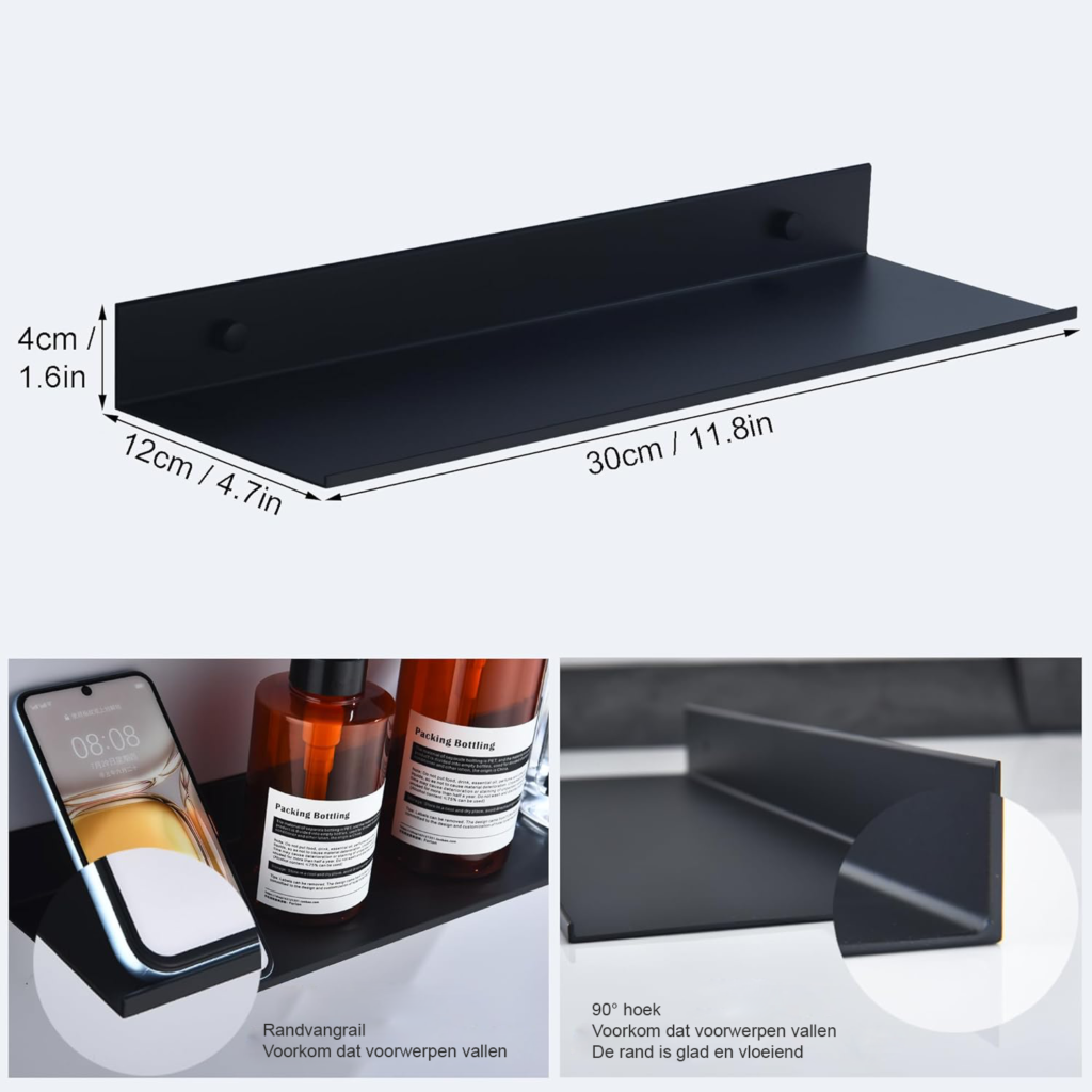 Waterdichte badkamer wandplank wit 12 x 30 x 4 cm ruimtebesparend wandopbergrek voor georganiseerde badkameropslag en eenvoudige wandmontage