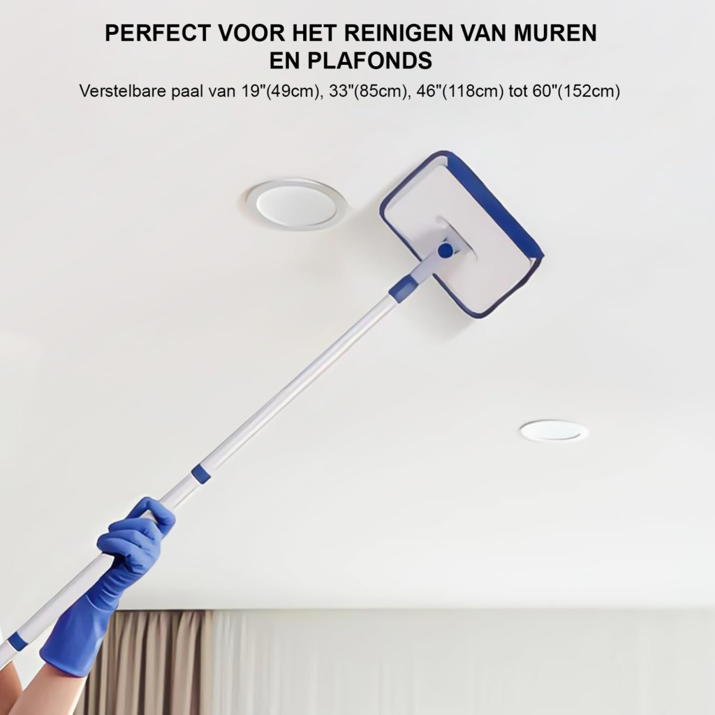 plinten mop 152 cm lange steel met 6 herbruikbare pads voor plinten, vloeren, ramen, tegels en plafonds reiniging