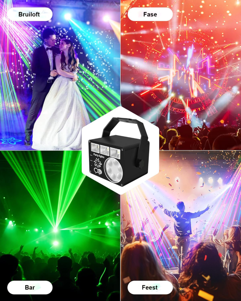 Discolamp met afstandsbediening en muzieksturing, LED stroboscoop DJ projector voor feestverlichting op podium, club en bruiloften