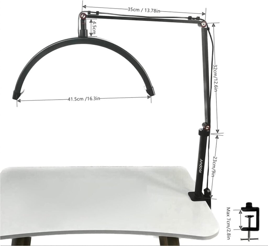Half moon LED videolamp dimbaar 3000K 6000K met C klem tafelhouder voor make-up wimpers tattoo en live streaming verlichting