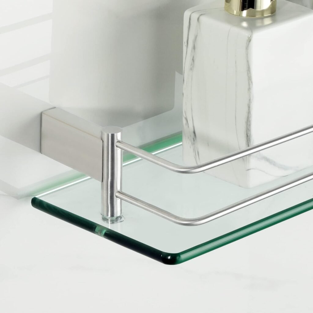Glazen Wandplank 50 cm - Zwevende Badkamerplank met RVS Reling - Gehard Glas 8 mm Dik - Geborstelde Afwerking