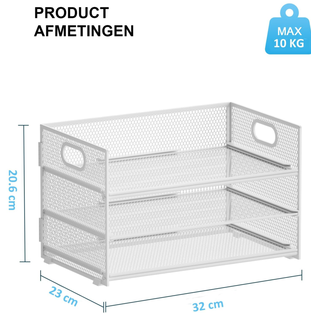 Bureau organizer wit 3 lagen met handvat mesh documentenhouder briefbak voor bureauaccessoires en thuiswerk opslag