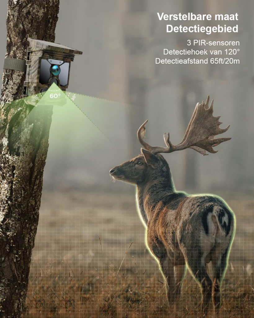 Zonne-energie wildlife camera 4K 40MP met bewegingsdetectie nachtzicht WiFi Bluetooth IP66 waterdichte wildcamera met 120 graden detectiehoek en 32GB SD kaart