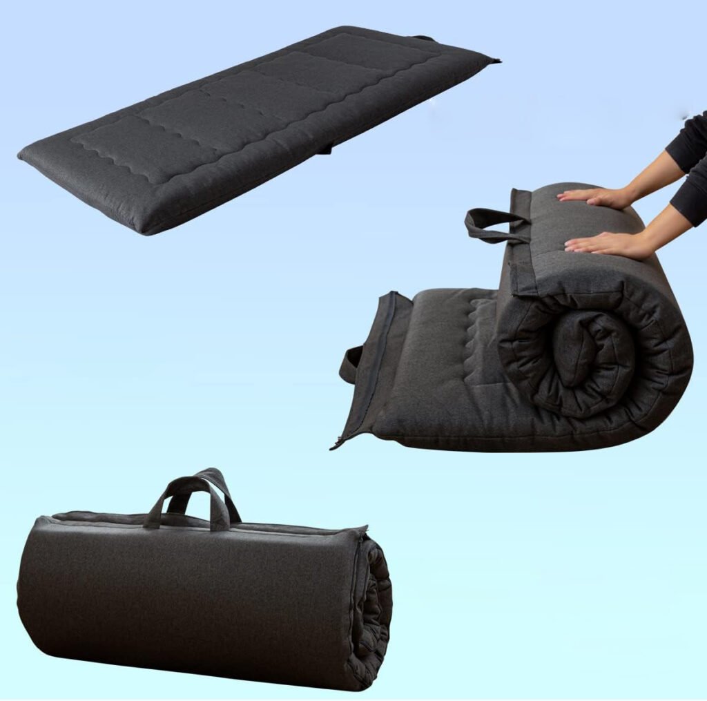 Opvouwbaar futon matras met handvat - Logeermatras en camping matras - Draagbaar traagschuim slaapmat - Hypoallergeen indoor en outdoor gebruik