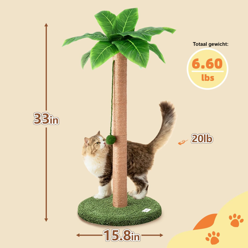 Katten krabpaal 83 cm palmvorm sisal touw krabpaal met hangende ballen voor binnenkatten kleine katten speelmeubel