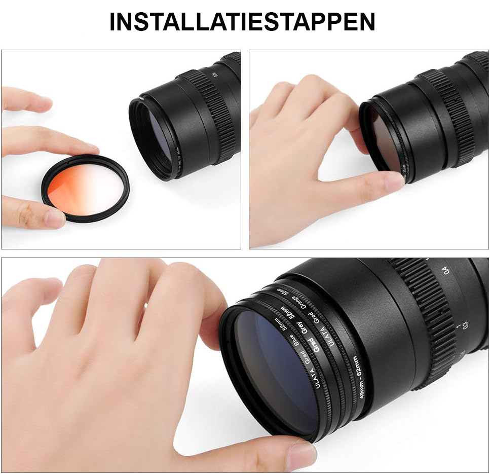 52mm gegradueerde kleuren lensfilter set voor DSLR camera’s met lensfilter hoes en reinigingsdoek voor Canon Nikon Sony Fuji Olympus Pentax
