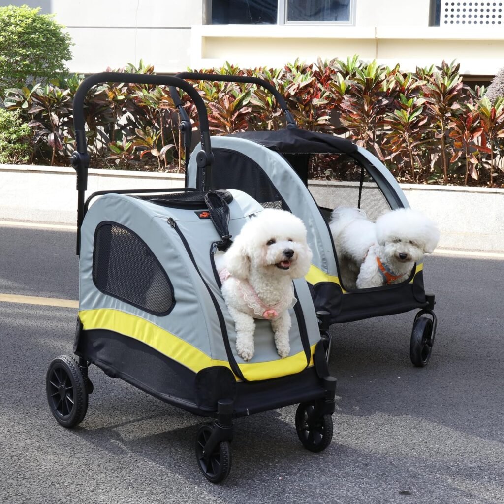 Opvouwbare hondenbuggy voor kleine en middelgrote honden tot 20 kg met 4 wielen mesh vensters en verstelbare handgreep dierenwagen voor honden en katten