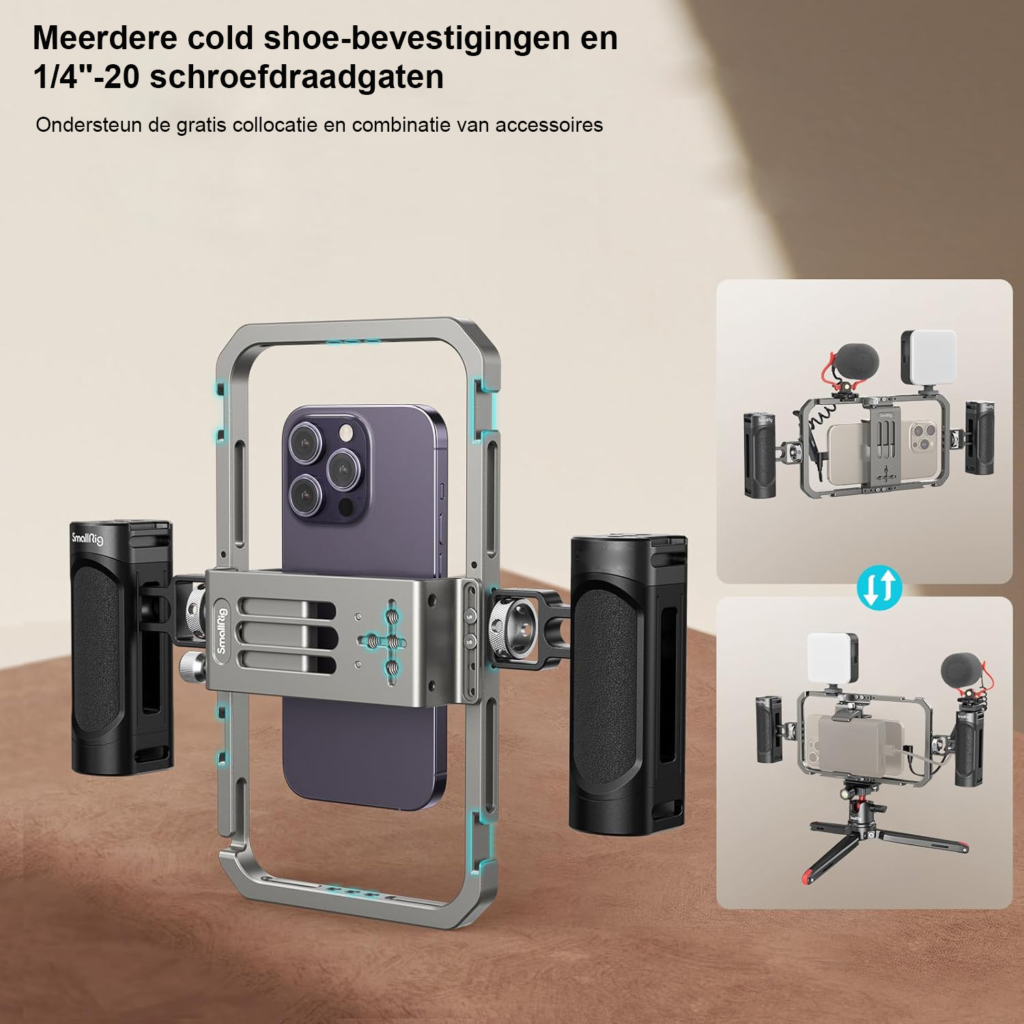 Smartphone video rig kit stabilisator met tripod microfoon LED licht en handgreep voor vloggen en livestreaming
