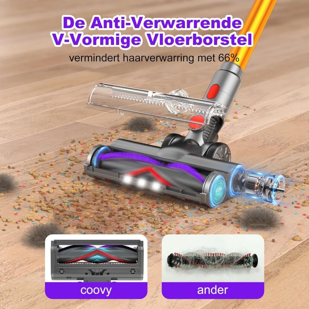 draadloze steelstofzuiger 580W met 45kPa zuigkracht, LED display en anti-klit systeem voor dierenharen en alle vloertypes