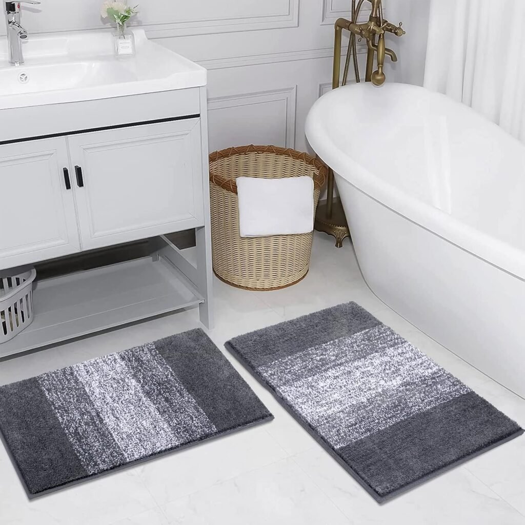 Badmatten set van 2 grijs, microvezel badkamermat en douchemat, antislip, waterabsorberend en wasbaar, 45x65 en 45x120 cm