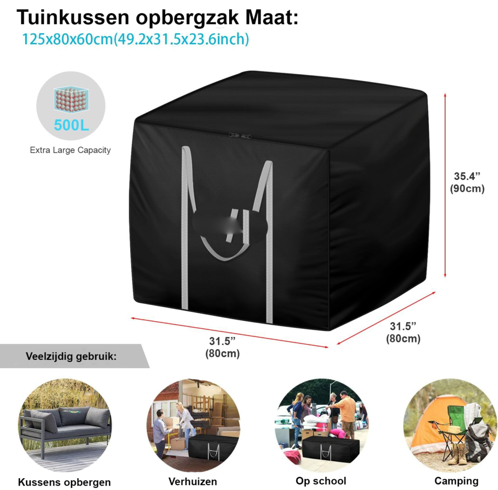 Opbergtas voor kussens en dekens waterdicht 420D Oxford stof met rits UV bestendige beschermhoes voor tuin en meubels