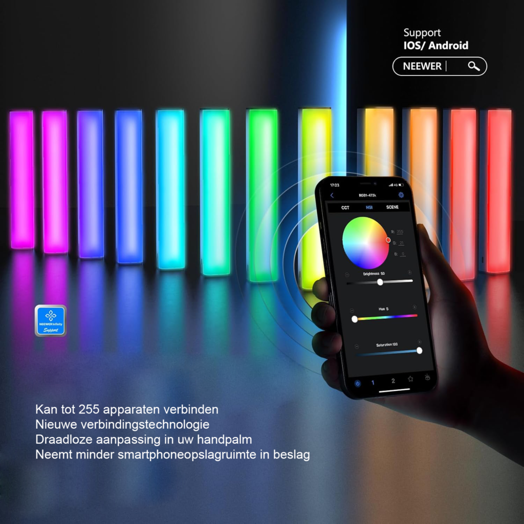 LED Videolamp RGB Lichtstaaf - Touch Bar & App Besturing - Magnetische RGB Handlamp - 3200K-5600K CRI98+ - Full Colour LED Licht met 6400mAh Batterij - LED Lichtbalk met 17 Lichtscènes