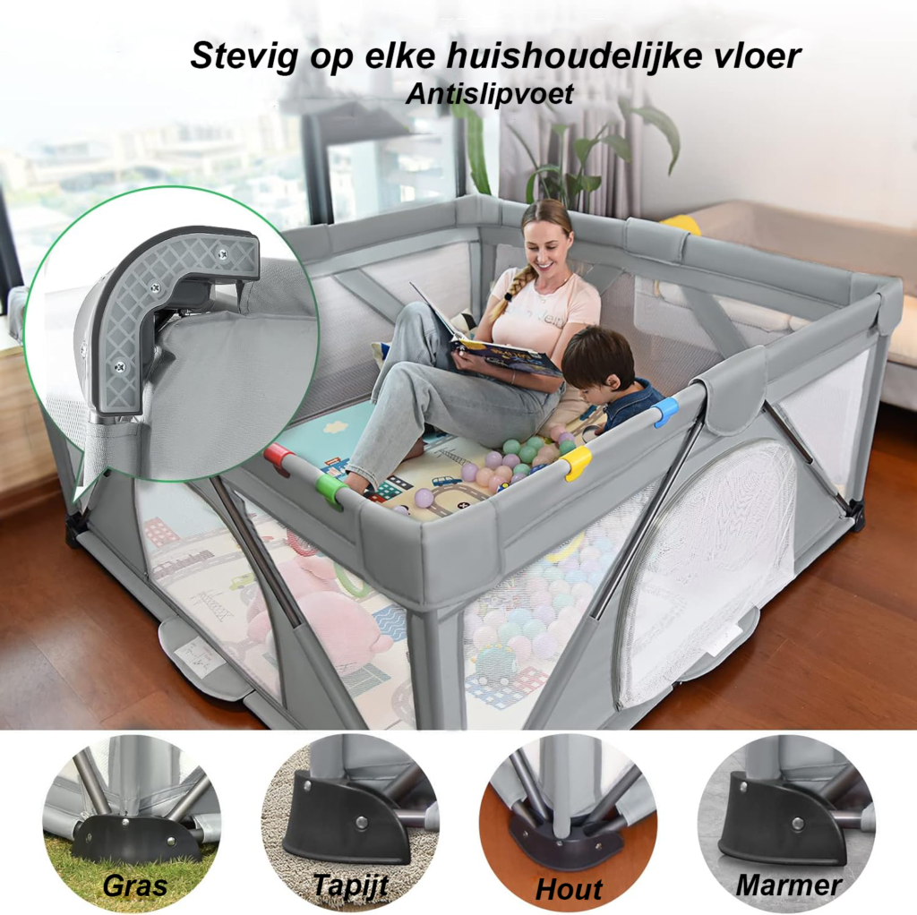Opvouwbaar baby speelhekje 120x160 cm draagbaar speelgebied met omheining voor binnen en buiten gebruik