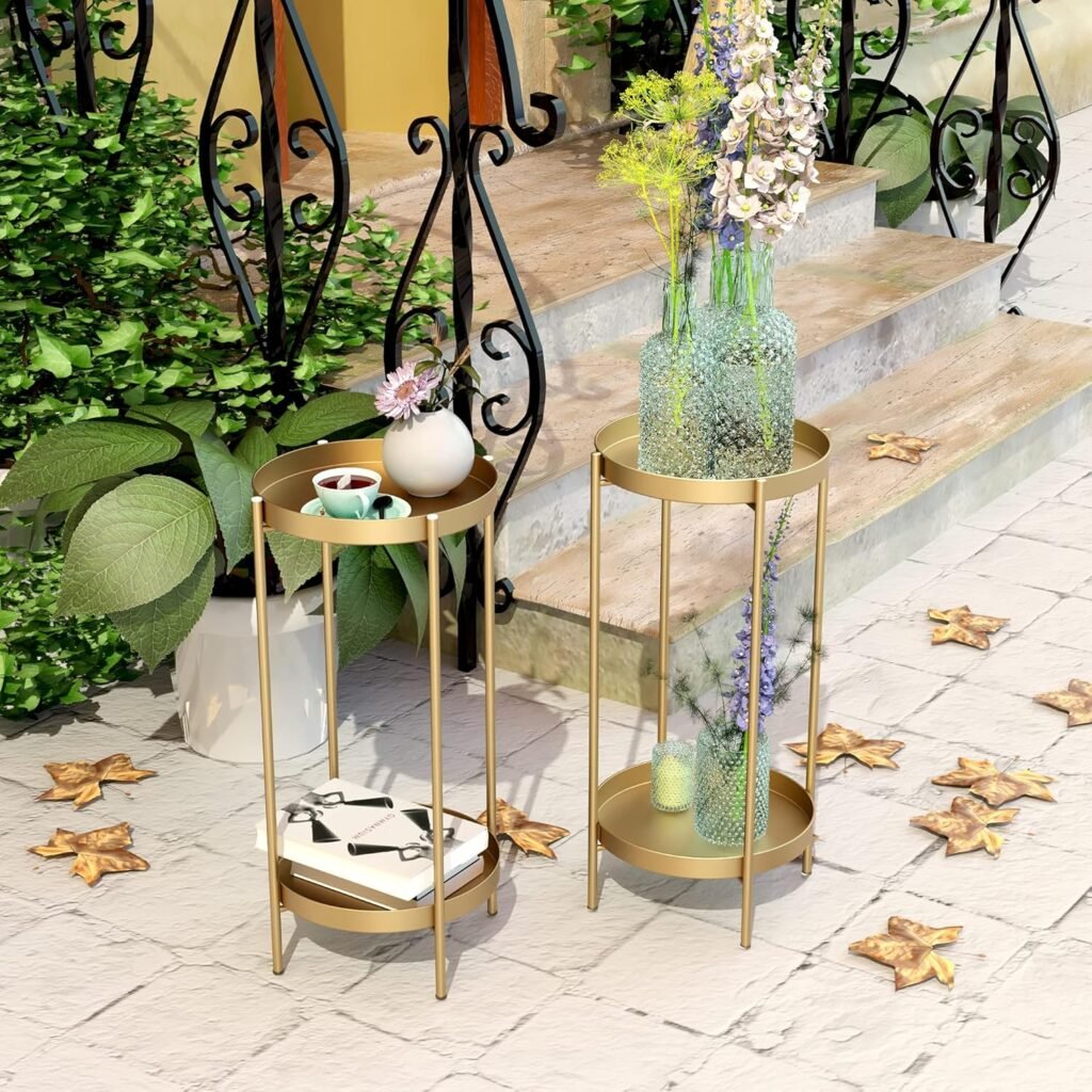 2-laags metalen plantenstandaard voor binnen en buiten bloempot houder plantenrek hoek woonkamer balkon tuin kantoor badkamer patio organizer