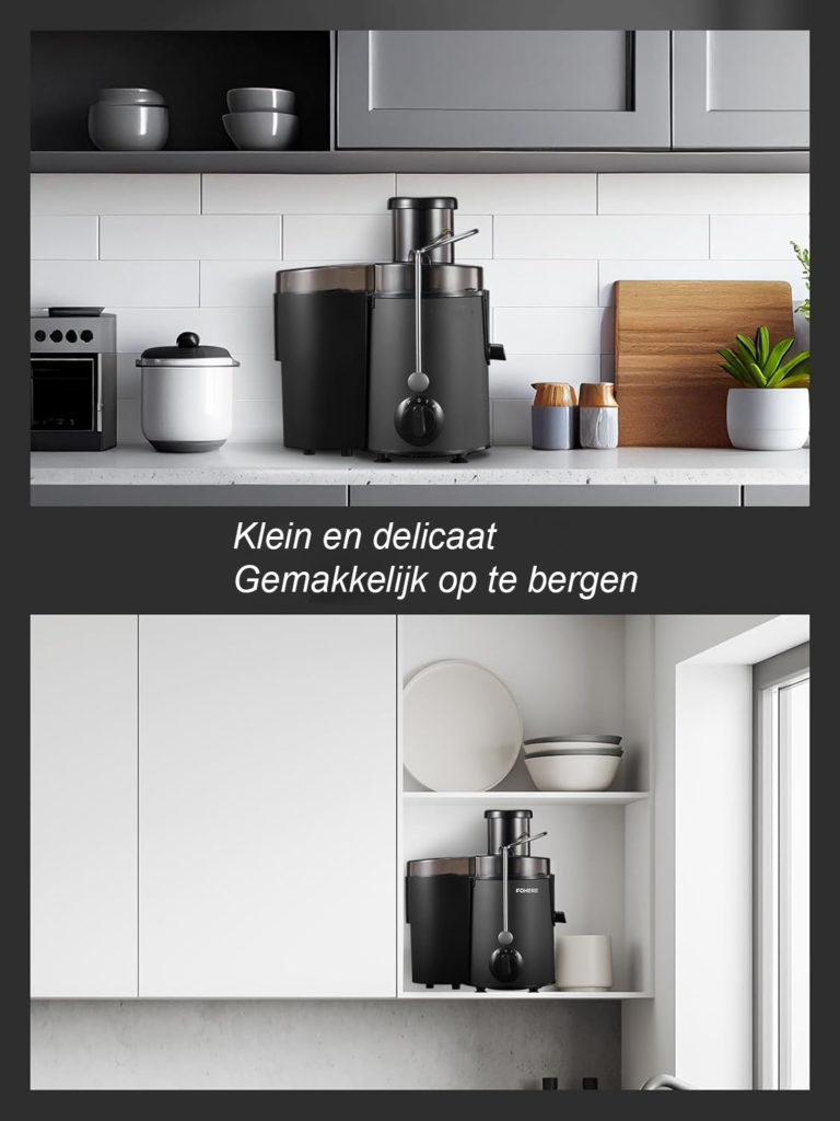 Fruit en groente juicer RVS 400W centrifugaal 65mm vulopening 3 snelheden antidruppel oververhitting bescherming alt tekst