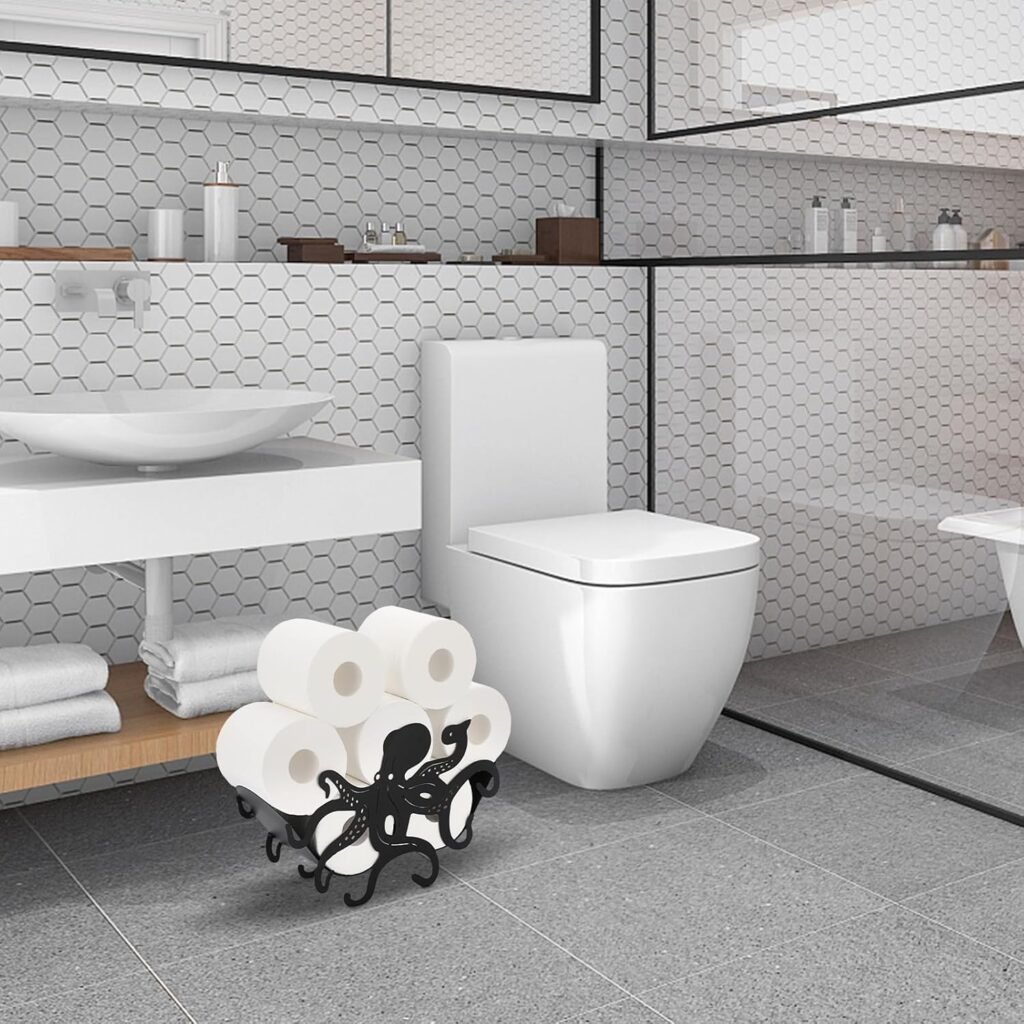 Toiletpapierhouder zwart metaal staand zonder boren octagon vorm toiletrolhouder badkamer en keuken decoratief accessoire