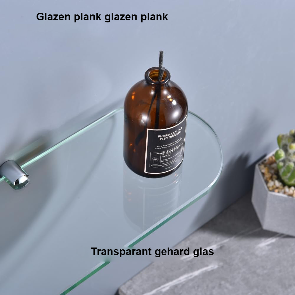 Glazen wandplank 50x12 cm van 8 mm gehard glas met chroom glashouder voor badkamer