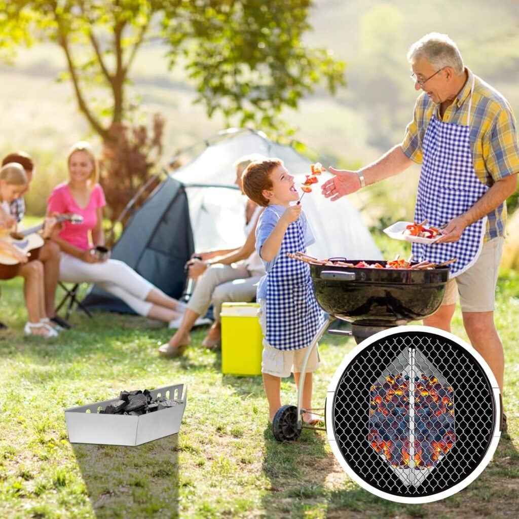 2-delige RVS houtskoolmanden set 38 cm BBQ grillmand houtskoolhouder voor 57 cm kogelbarbecue zilver voor binnen en buiten gebruik