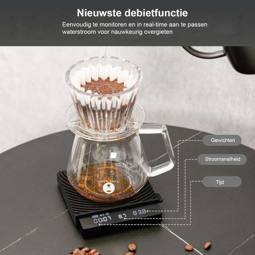 Espresso weegschaal met timer en flow functie - digitale koffieweegschaal 2000g zwart