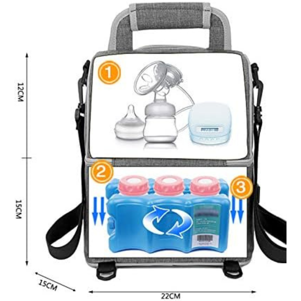 Borstmelk koeltas rugzak waterdicht en geïsoleerd voor baby melk en flesjes, draagbare thermische lunch tas met grote capaciteit, grijs ontwerp