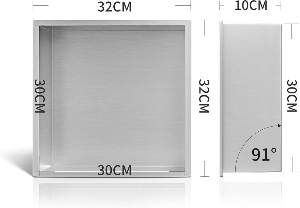Roestvrijstalen douche niche 30x30x10 cm wandopslag inbouw badkamer opbergvak geborsteld RVS