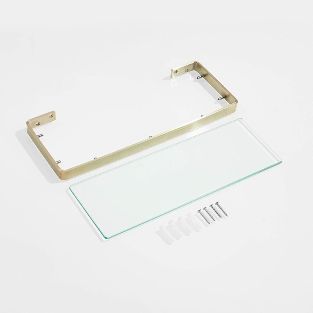 Glasplank badkamer 35 cm goud - Wandplank RVS en glas badkameraccessoire - Luxe ophangrek badkamer organizer - Moderne wandmontage plank