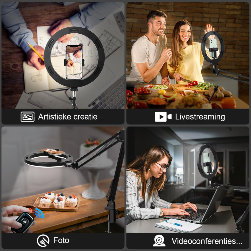 Ringlamp Overhead Flexibel - LED Verlichting voor Streaming en Fotografie - Verstelbare Lichtstand - Smartphone Gebruik