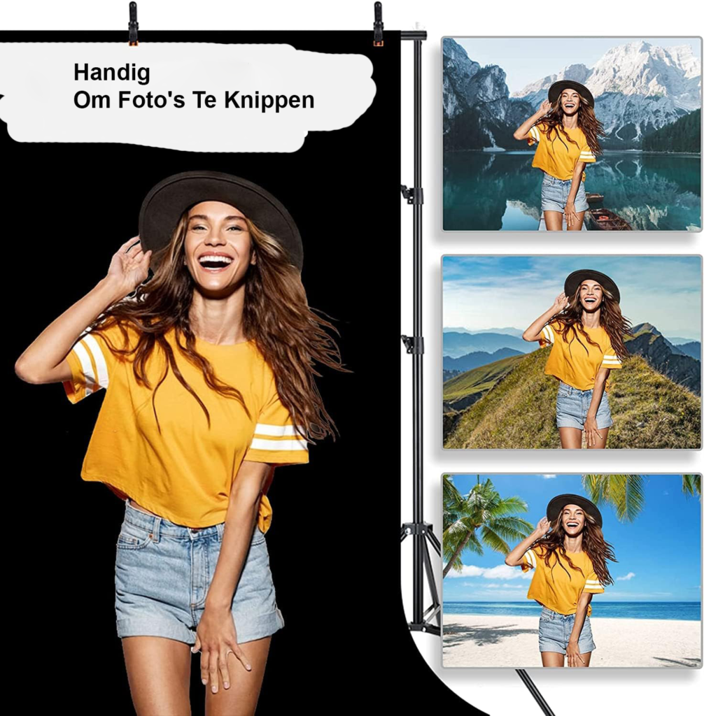 Zwarte 3x2m polyester fotografie achtergrond met clips en veerklemmen voor fotostudio en video opnames