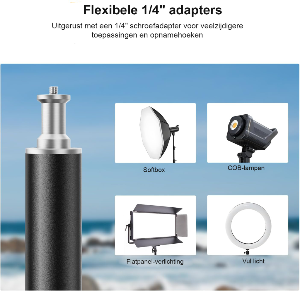 Lichtstatief 280 cm - Fotografie lampstatief studio en video - Met wielen 1/4 inch aansluiting - Inclusief statieftas