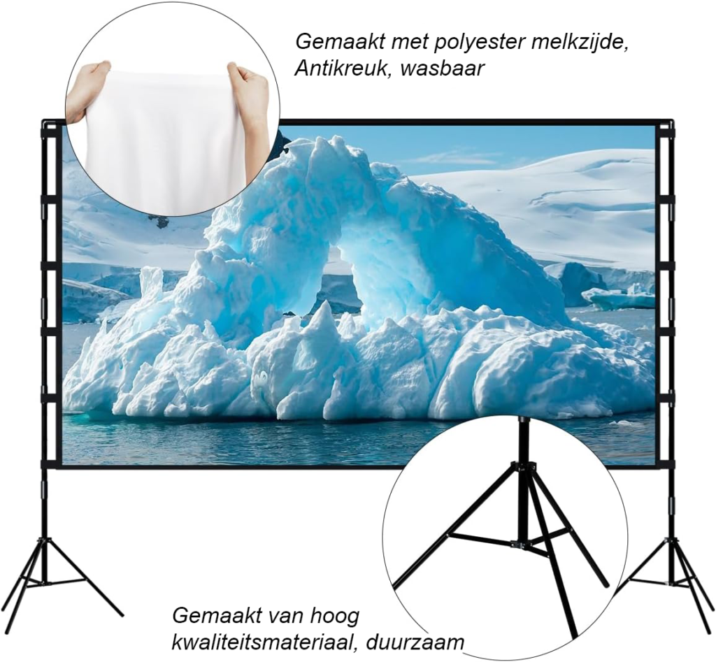 Projectiescherm en Stand - 100 Inch Draagbaar Binnen en Buiten - 16:9 4K HD Projectiescherm - Voor- en Achterprojectie - Filmscherm met Draagtas voor Thuisbioscoop en Buitencinema