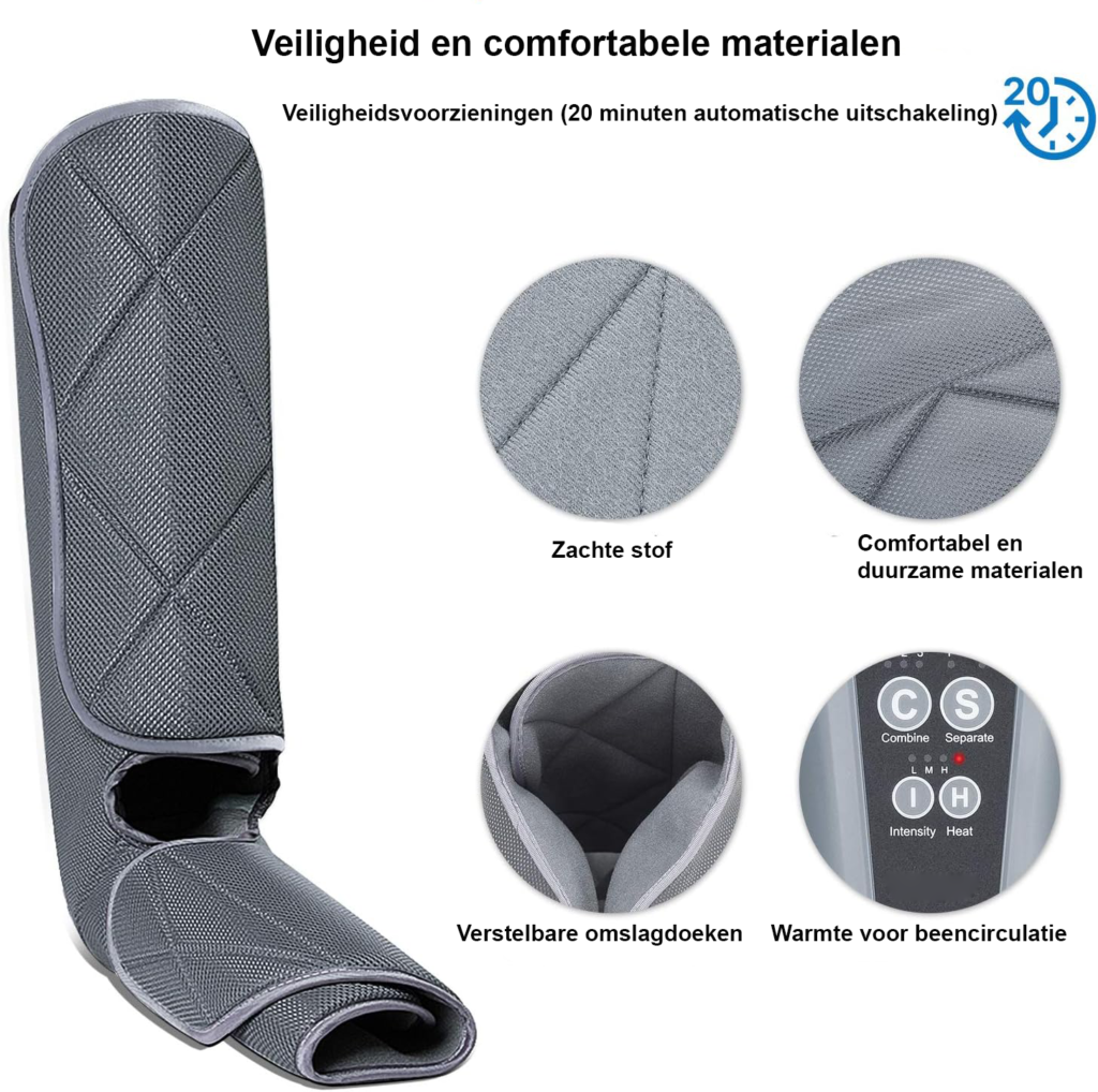 Beenmassager met compressie en warmte voor voeten en kuiten - verstelbaar wikkelontwerp met 5 massagemodi en 3 intensiteiten voor spierontspanning en herstel