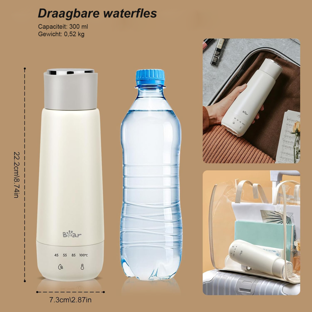 “300ml 4-standen elektrische reiswaterkoker 3-in-1, dubbelwandig RVS 304, draagbare mini waterkoker met snelle verwarming en isolatiefunctie