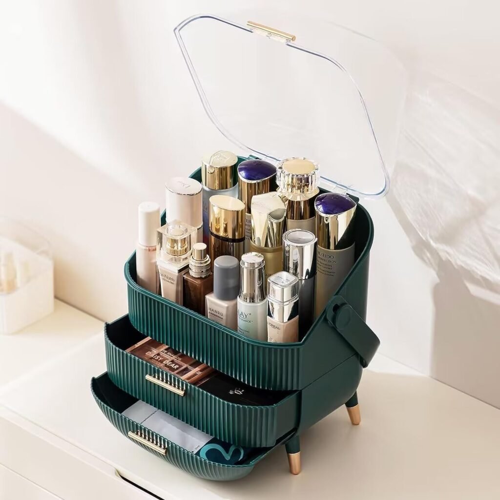Make-up organizer 3 lagen met laden cosmetica opbergdoos voor badkamer kaptafel en slaapkamer transparant groen grote capaciteit