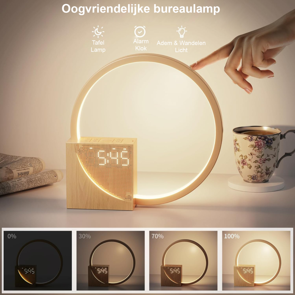 LED bedlamp met alarmklok - Touchscreen nachtlamp USB oplaadpoorten - dimbare wekverlichting 2 alarmen - 10 geluiden 3 standen
